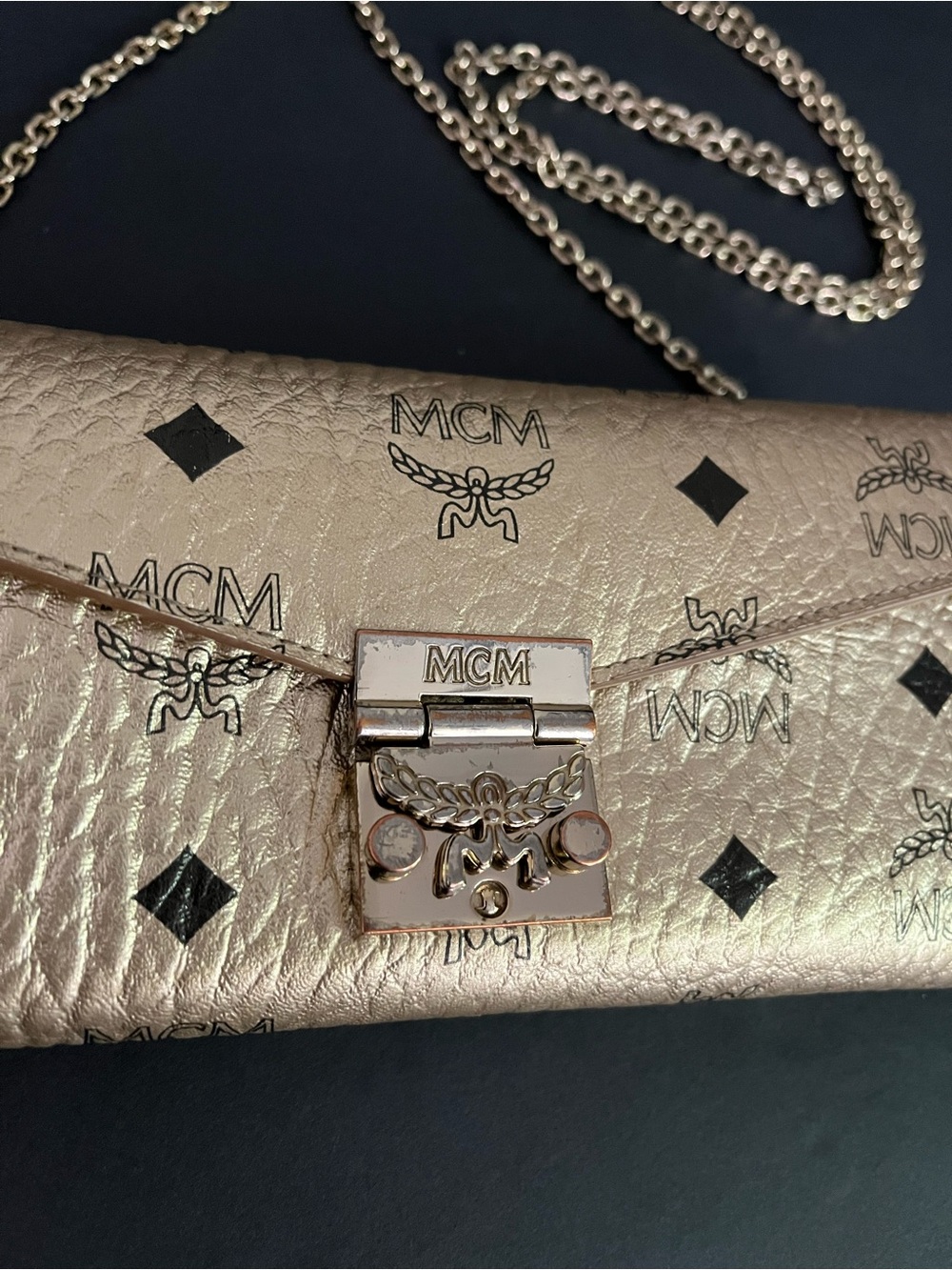 MCM Small Patricia Crossbody Wallet -  Metallic Gold Leather - Picture 3 of 13